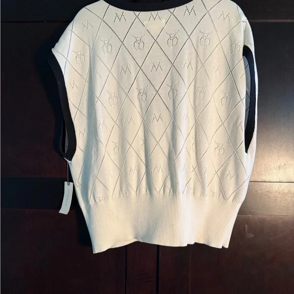 Anthropologie Maeve White V-Neck Sweater with Black Accents - Picture 5 of 7